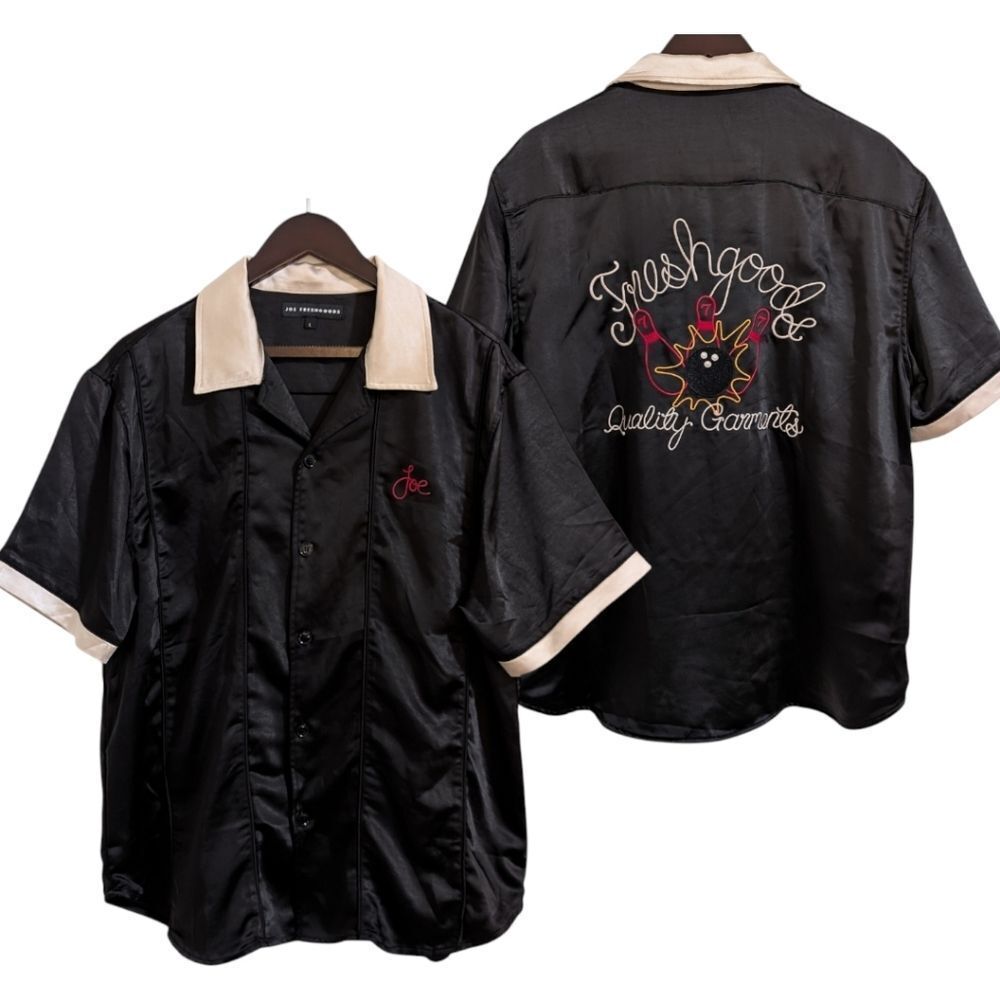 JOE FRESHGOODS JFG Quality Garments Black & Beige Bowling Shirt | Men's Large
